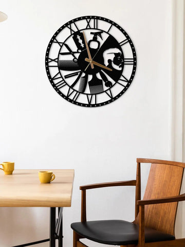 Dekoratif Roma Rakamlı Metal Duvar Saati Kuaför Temalı - Metalium Concept