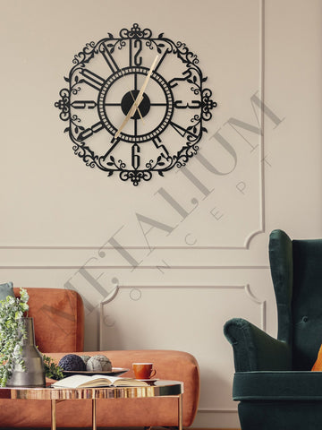 Dekoratif Türkçe Rakamlı Metal Duvar Saati 60x60cm
