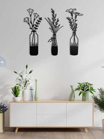 Dekoratif Metal Duvar Tablosu Bahar Çiçekleri X 3 Adet - Metalium Concept