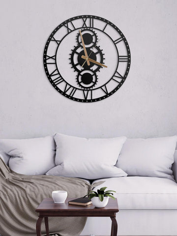 Dişli Temalı Dekoratif Roma Rakamlı Metal Duvar Saati - Metalium Concept