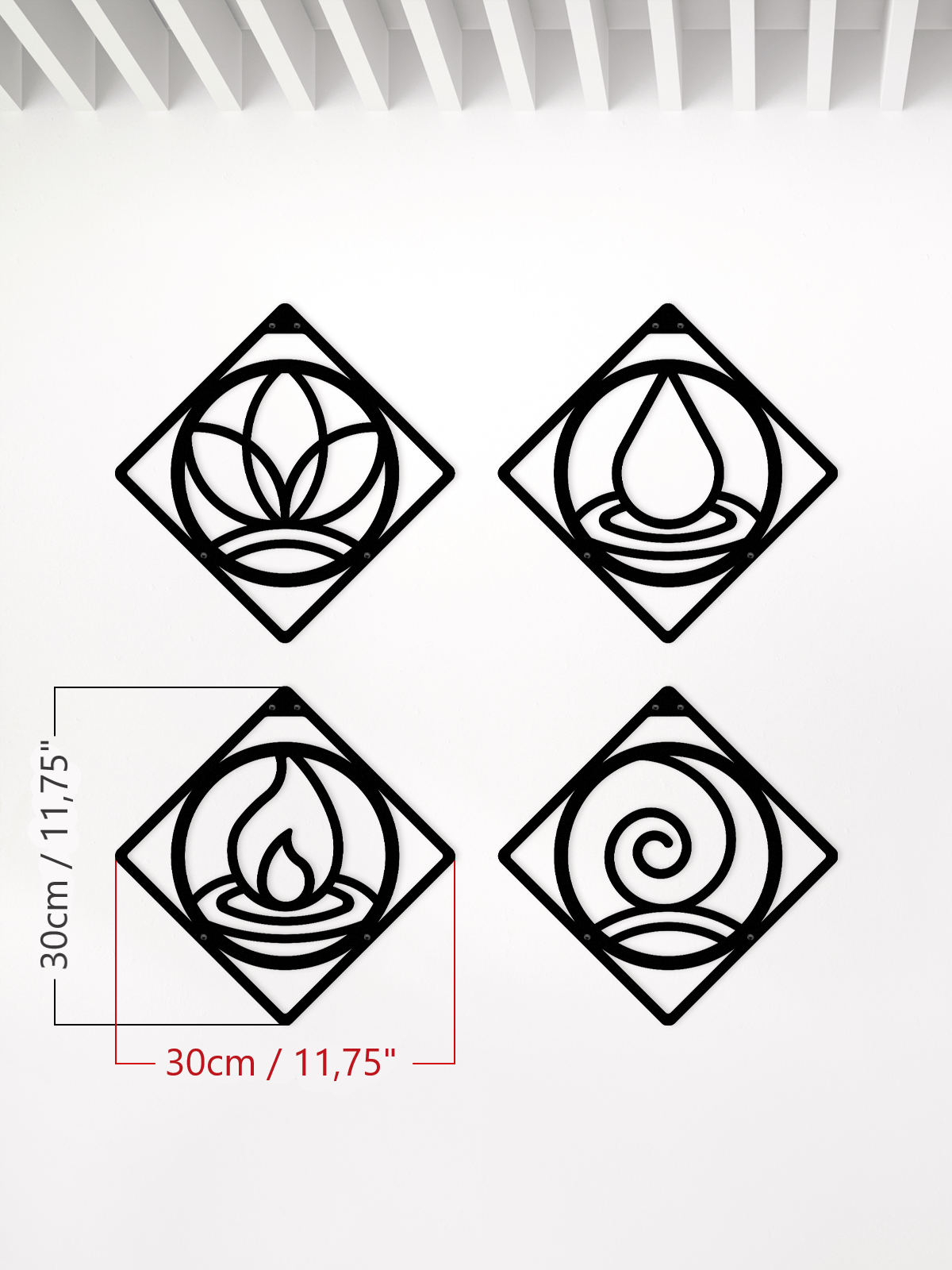 Kare Dört Element Temalı Dekoratif Metal Tablo 4'lü Set - Metalium Concept