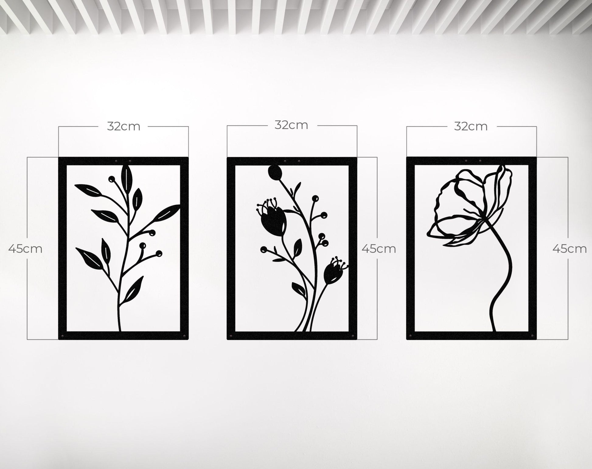 Gelincik Çiçeği Temalı Dekoratif Üçlü Set Metal Duvar Tablosu - Metalium Concept