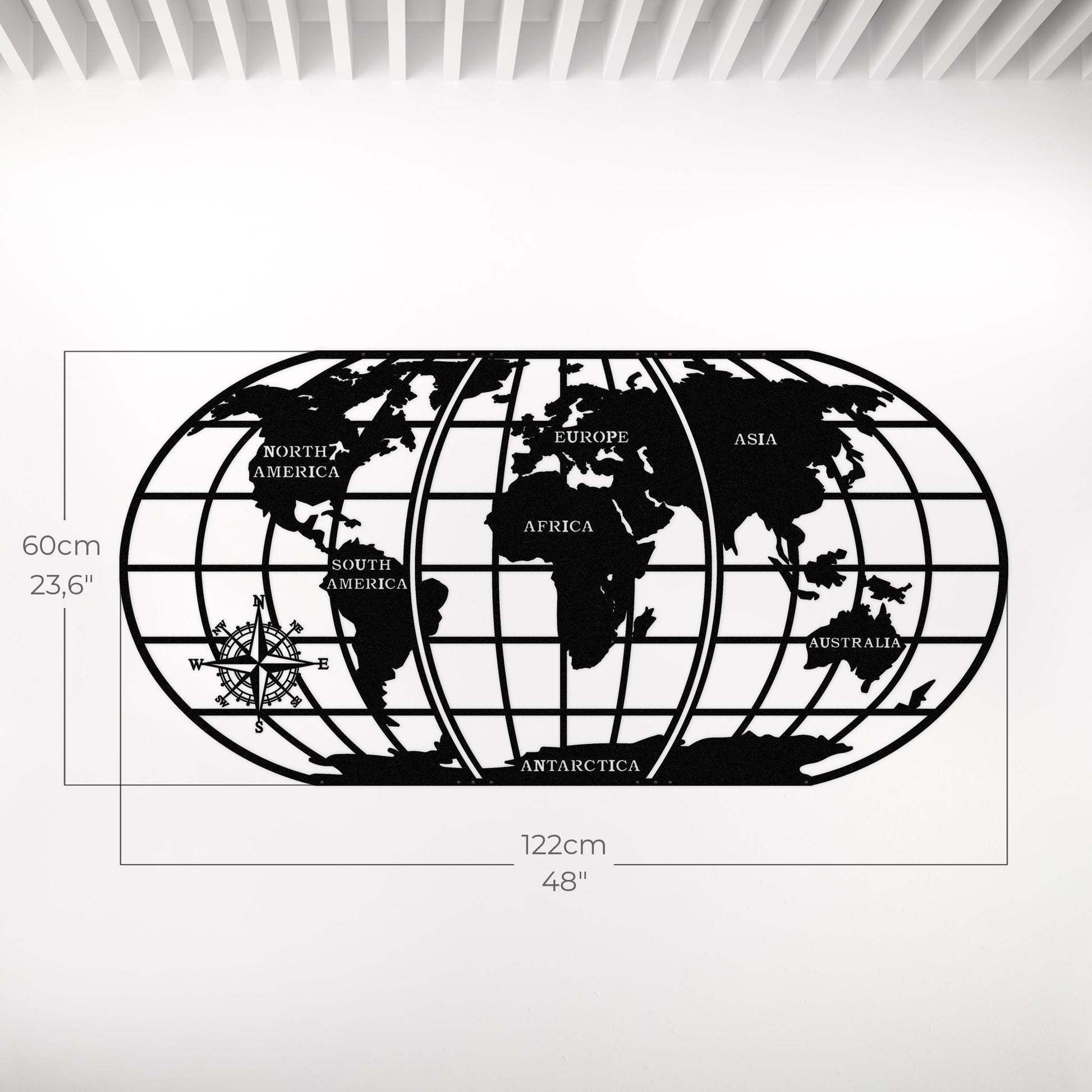 İngilizce Kıta Yazılı Dünya Haritası Dekoratif Metal Duvar Tablosu - Metalium Concept